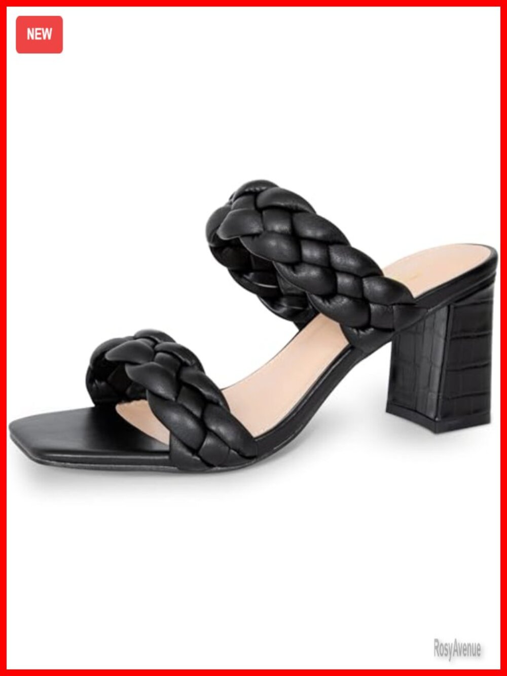 Braided Heeled Sandals Square Open Toe Chunky Block Heel Slip On